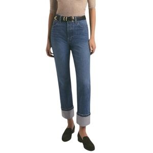 Favorite Daughter Valentina Cuffed Super High Rise Straight Jeans Medium Wash 26